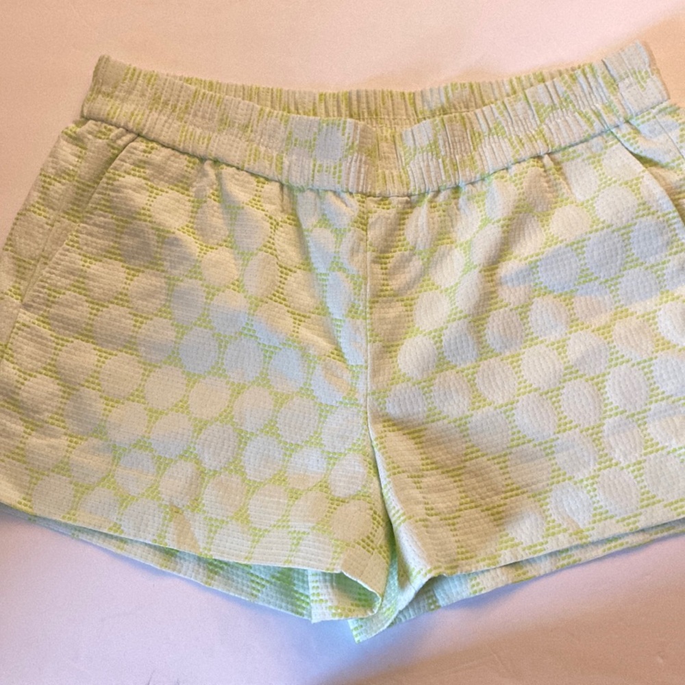 J Crew Green White Polka Dot Shorts Elastic Waist